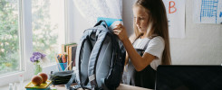 Back to school, schoolchildren hygiene, safety precautions after coronavirus. The schoolgirl is