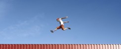 Jump Parkour Young Man Container Red Sky Blue