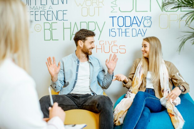 Young couple during the psychological counseling with psychologist